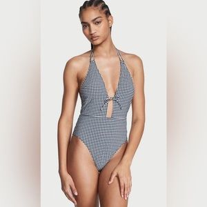 New Victoria’s Secret Plunge One-Piece Black/White Checkered Swimsuit​ Size L
